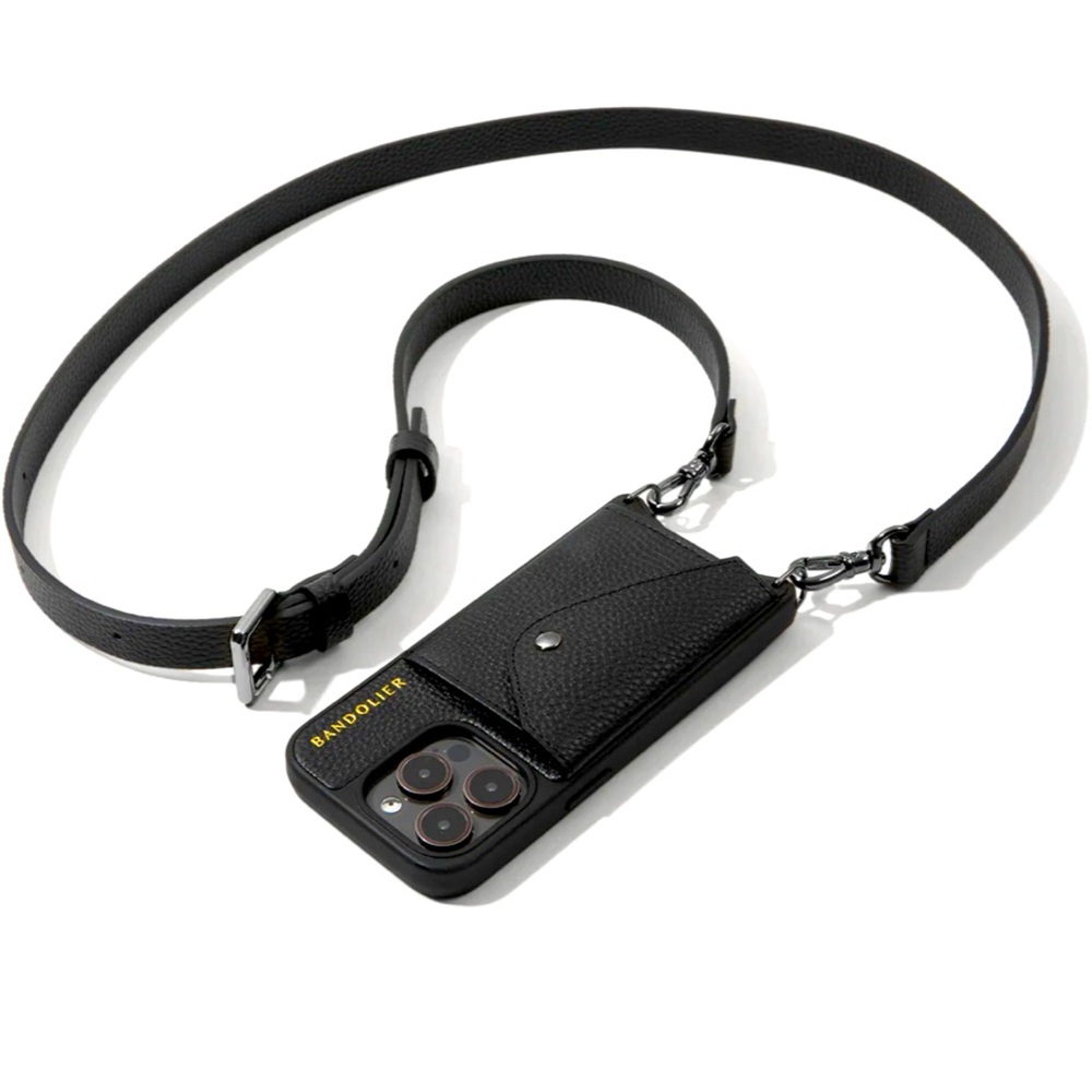 Bandolier Black Leather Crossbody Phone Case